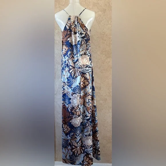 Tahari Arthur Levine Navy/Tan Floral Maxi Dress - Picture 5 of 9